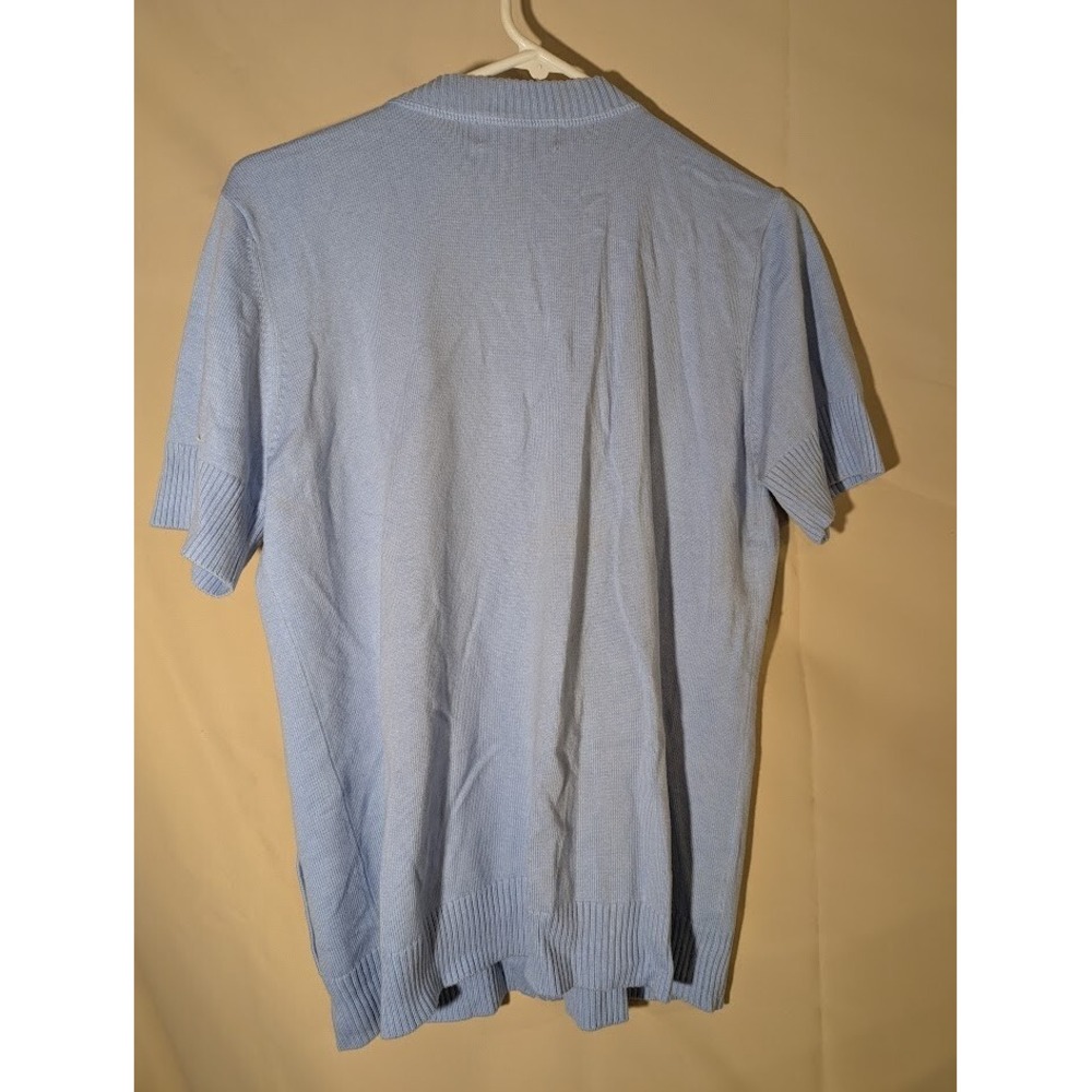 Denim & Co Light Blue Short Sleeve Knit Cardigan Zip Front Size Large Pockets - Picture 2 of 3